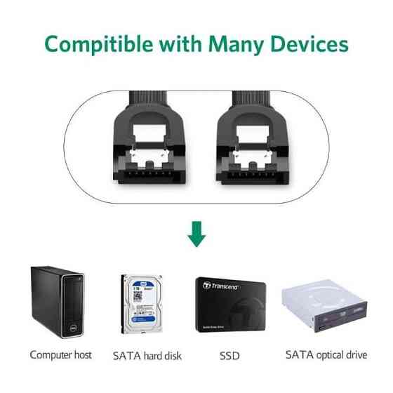 Кабель SATA Serial ATA III Ugreen US217 с блокировочной защелкой (Черный, 0.5м, Угловой коннектор) Николаев
