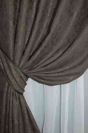 Комплект штор на люверсах VR-Textil Лен мрамор Pavliani № 1288ш 150х250 см 2 шт Темное какао (37-0039) Киев