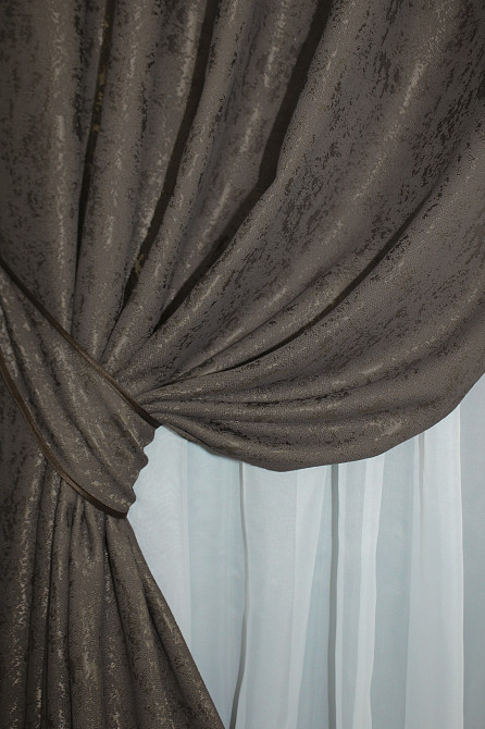 Комплект штор на люверсах VR-Textil Лен мрамор Pavliani № 1288ш 150х250 см 2 шт Темное какао (37-0039) Киев - изображение 5
