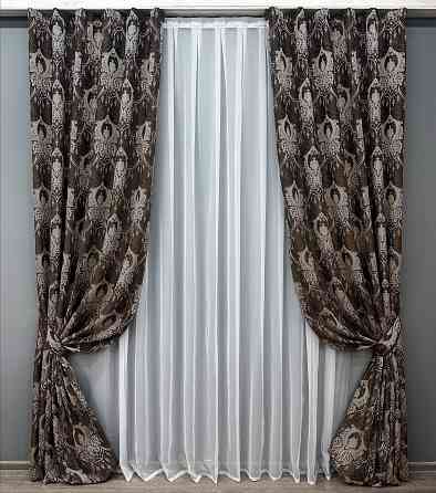 Комплект готових штор VR-Textil Парча № 1773ш Венге з молочним 155х290 см 2 шт (33-0735) Київ