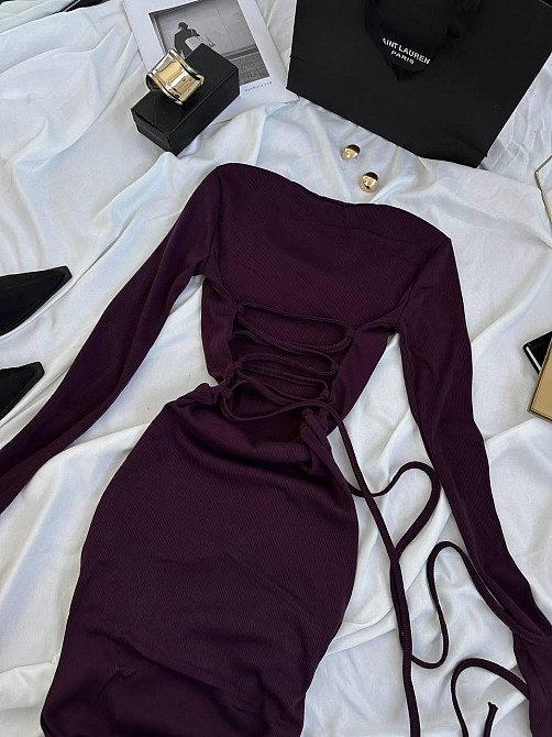 Елегантне жіноче плаття з виразним розрізом щільний рубчик Баклажан, 42/44 Одеса - фото 6