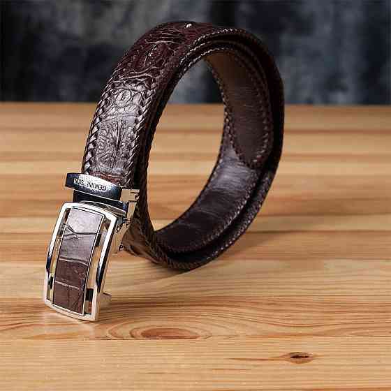 Ремень-автомат CROCODILE LEATHER 18171 из натуральной кожи крокодила Коричневый Киев
