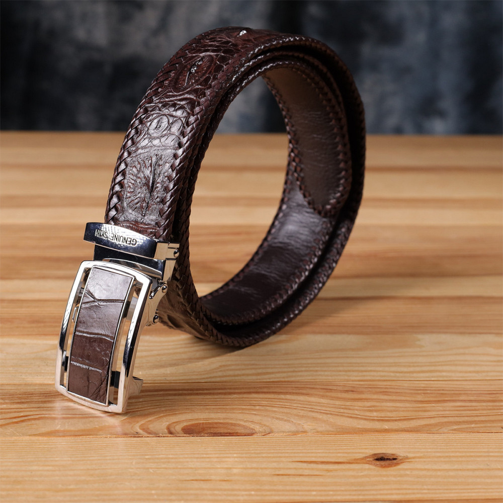 Ремень-автомат CROCODILE LEATHER 18171 из натуральной кожи крокодила Коричневый Киев - изображение 3