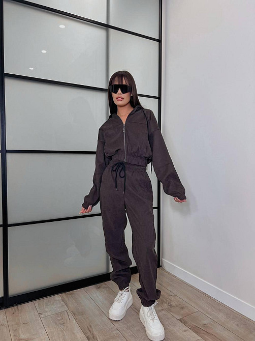Женский прогулочный спортивный костюм двойка: кофта и штаны микровельвет Шоколадный, 46/48 Одесса - изображение 7