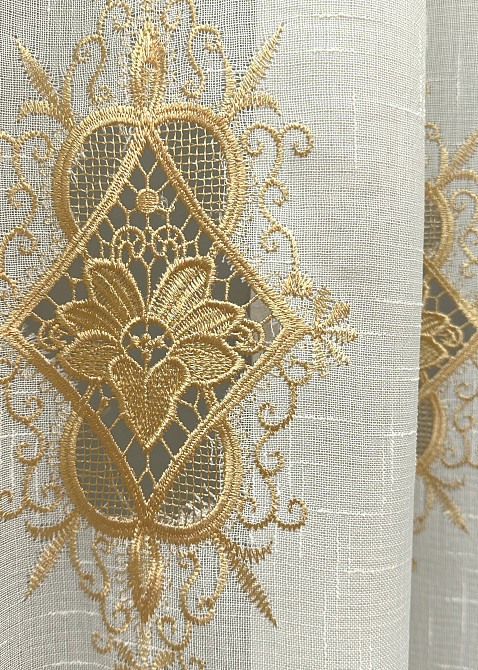 Тюль VR-Textil 1805т Льон з мереживом Молочний з золотистим 300х270 см (40-107) Київ - фото 7