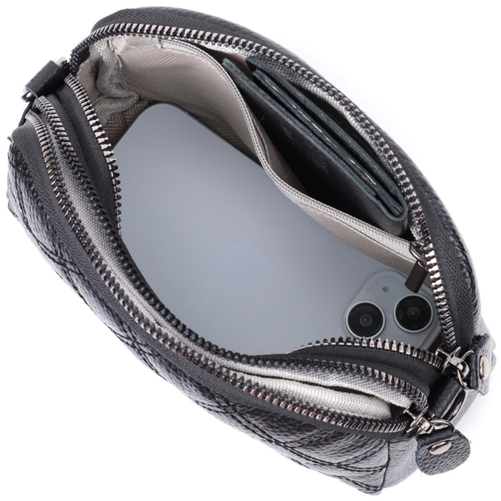 Жіноча сумка прошита ромбами на лицьовій стороні з натуральної шкіри Vintage 22807 Чорний Київ - фото 9