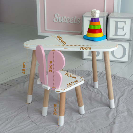 Дитячий столик "Хмара" з стільчиком "Метелик", білий з рожевим Київ