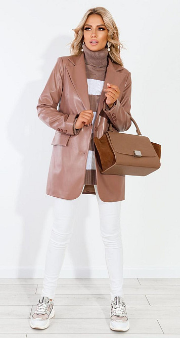 Подовжений шкіряний піджак (46) Київ - фото 3