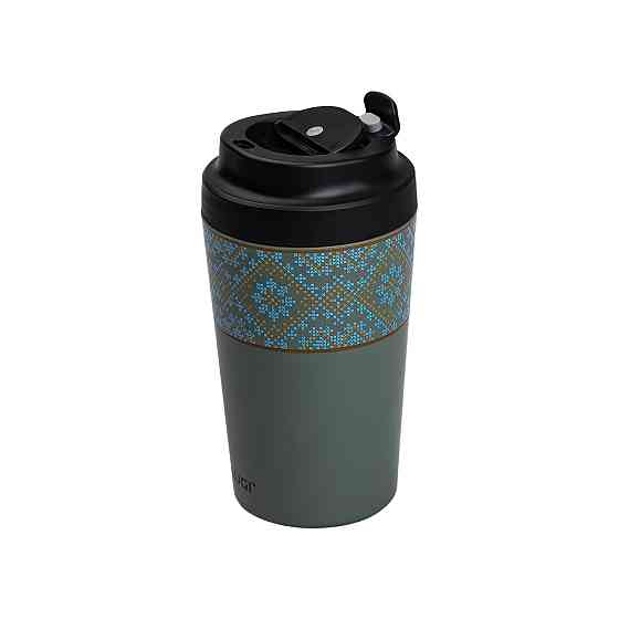 Термочашка Вышиванка с фарфоровой колбой 380 мл серо-зеленая HP-14-50GR Киев