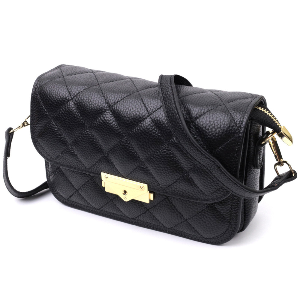 Модна жіноча сумка з оригінальною клямкою з натуральної шкіри Vintage 22671 Чорна Київ - фото 1