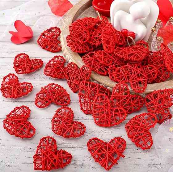 Плетеные сердца из ротанга 6 см, набор 8 шт. | Декор для дома, праздников, свадьбы и подарков Киев