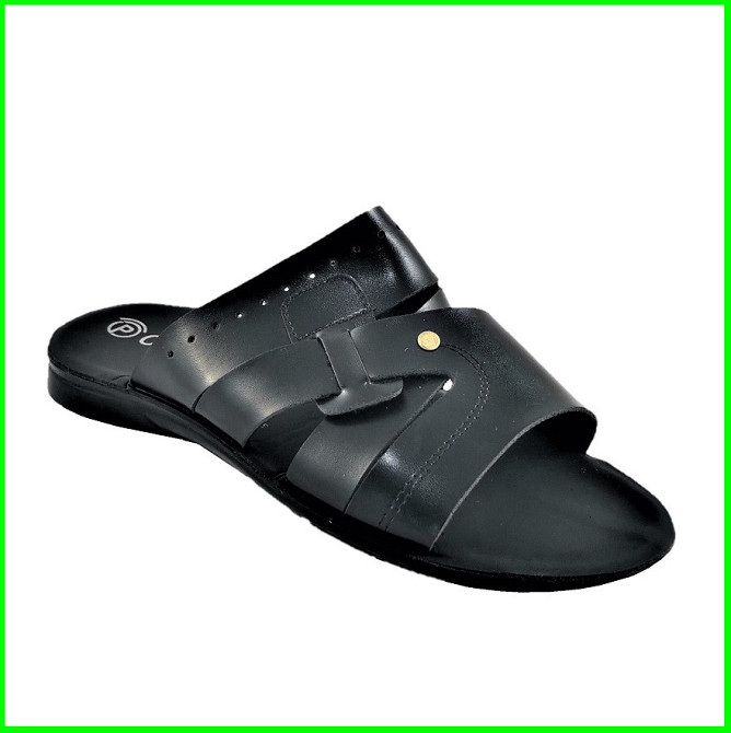 Мужские Шлёпанцы Тапочки Сланцы Чёрные Кожаные (размеры: 41,42,43,44,45) Днепр - изображение 10