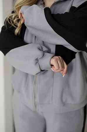 Спортивний флісовий костюм "Connect" | Норма та батал Сірий + чорний, 50-52 Київ