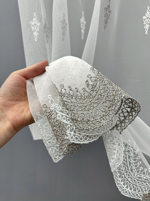 Тюль VR-Textil 1502т Грек-сетка с вышивкой Молочный с какао 300х250 см (40-174) Киев - изображение 5