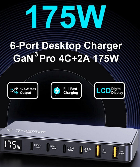 Універсальна зарядка Ueetop GaN 175Вт зарядний пристрій. Харків - фото 6