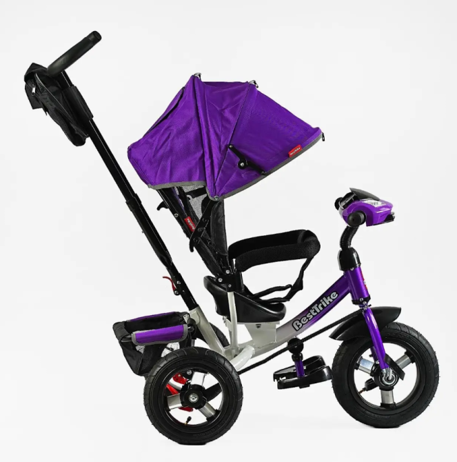 Велосипед триколісний Best Trike з батьківською ручкою надувні колеса Фіолетовий (30-126) Чернігів - фото 3