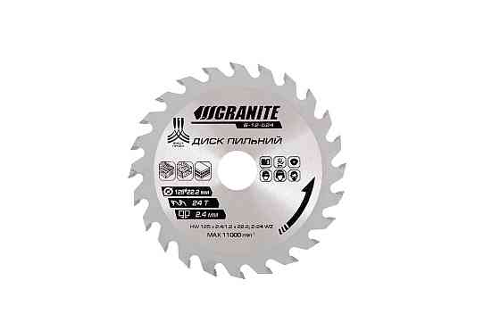 Диск пильный GRANITE для дерева с твердосплавными напайками 125х22.2х24Т 12000 об/мин 5-12-524 Ровно