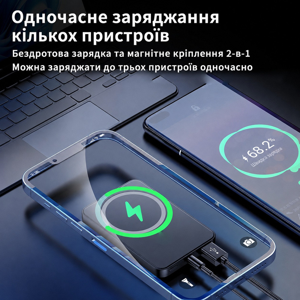 Повербанк 10000 mAh с быстрой зарядкой 22.5W и магнитной беспроводной зарядкой MagSafe 15W,Green Каменец-Подольский - изображение 5