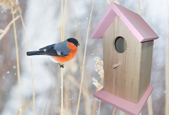 Деревяный домик для птиц с навесом 20х12.2х12.2 см с креплением для подвешивания Германия розовый Киев - изображение 1