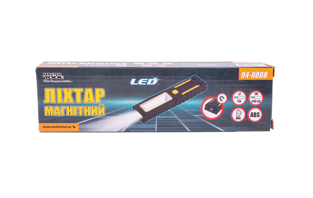 MASTERTOOL Ліхтар магнітний з підвісом MASTERTOOL 220х54х28 мм 4xLED+COB LED 3xAAA ABS 94-0808 Коломия - фото 7