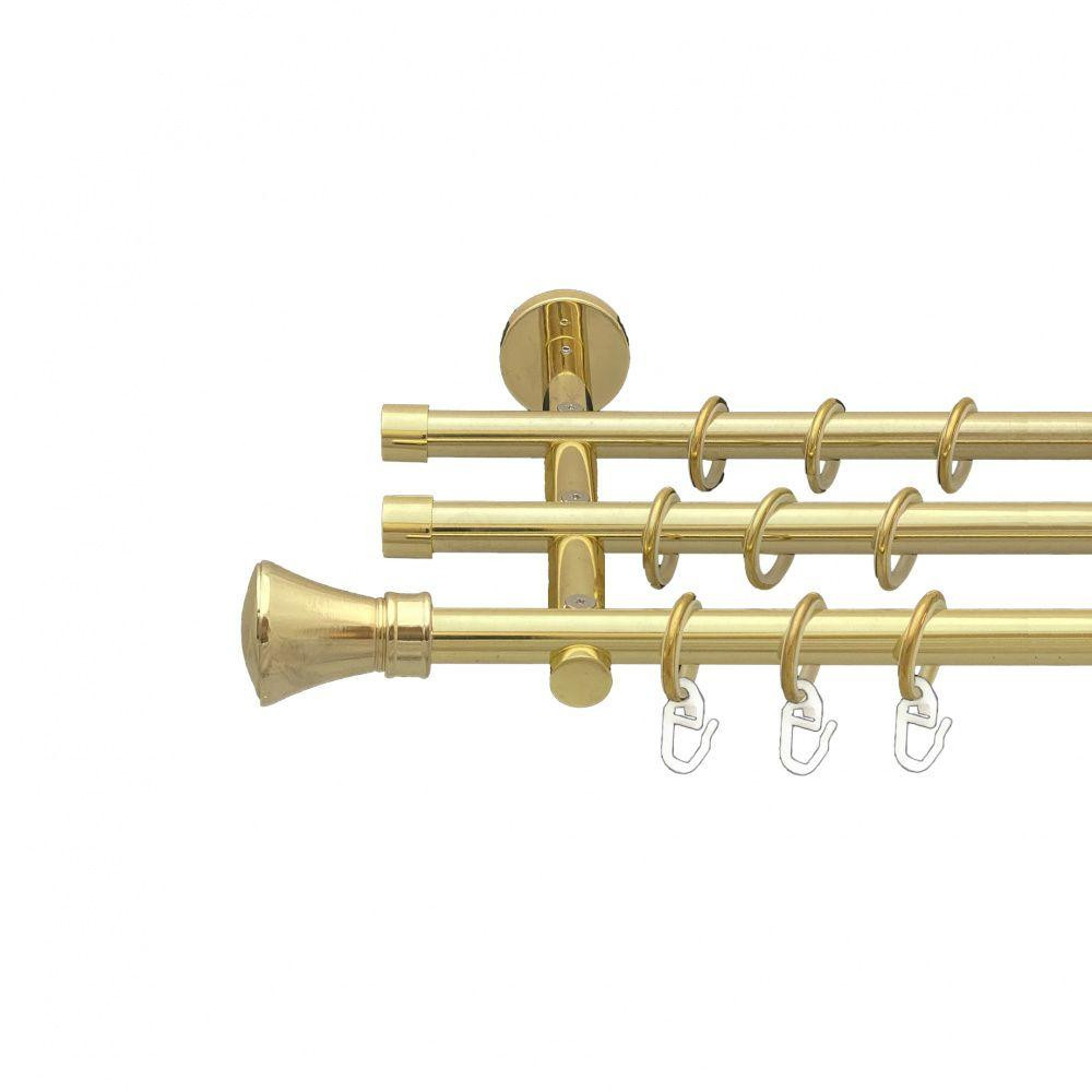 Карниз Orvit Люксор металевий трирядний циліндр (20 см) гладка труба кільце металеве Золото 16\16\16 мм 240 см (00-00014705) Львів - фото 1