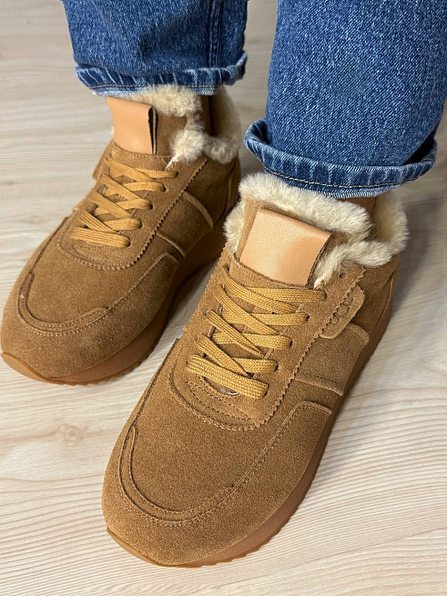 Кросівки жіночі Hengji U-2 натуральна замша утеплені хутром коричневі, 38, 24 см Київ - фото 8