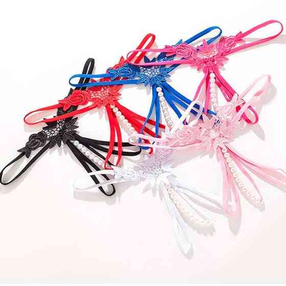 Стринги с бусинками и цветами - Фуксия - S/M – Эротическое бельё Винница