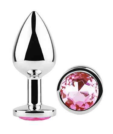 Анальная пробка с кристаллом EGZO - Silver Round Plug Pink size S Sex Aura Киев