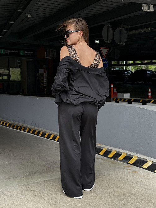 Женский костюм оверсайз с широкими брюками из двунитки 54/56 Черный Харьков - изображение 14