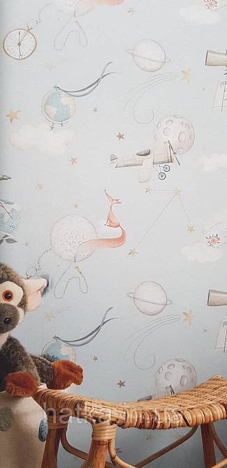 Шпалери флізелінові еко Rasch Kids World II 0.53х10 дитячі карти глобуса компаси літаки зірки на блакитному Київ - фото 2