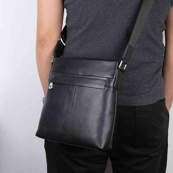 Сумка чоловіча в гладку шкіру Vintage 14981 Чорна Київ