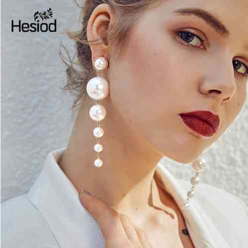 Серьги женские с жемчугом - длина 10см, сплав Киев