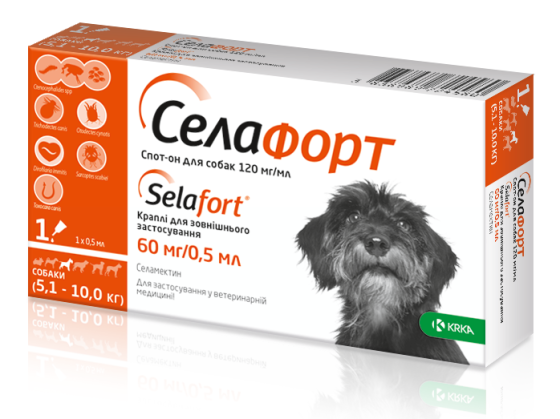 Селафорт (Selafort) капли от блох клещей и гельминтов для собак весом 5-10 кг 1 пипетка KRKA Винница