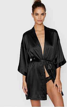 Комплект халат и пижама женская с кружевом майка+шорты Черный 4XL Харьков