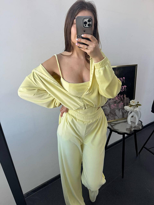 Женский стильный привлекательный велюровый костюм Лимонный, 44/46 Одесса - изображение 7