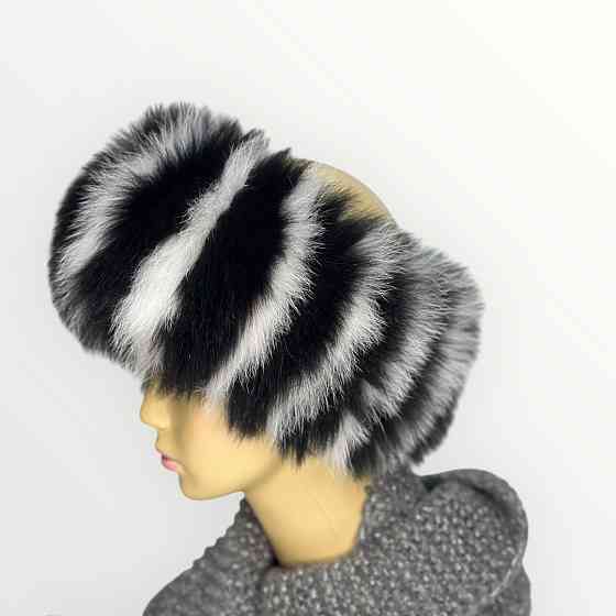 Хутряна пов'язка на голову жіноча з песця Чорно-Білий Харків