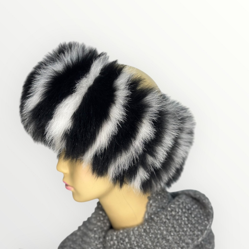 Меховая повязка на голову женская песцовая Черно-Белый Харьков - изображение 3