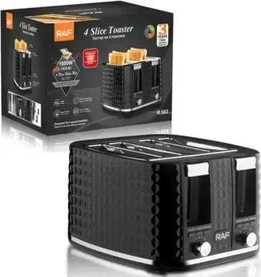 Тостер на 4 скибочки Domotec/RAF R-503 1500Вт піддон для крихт, 6 режимів обсмажування Одеса - фото 5