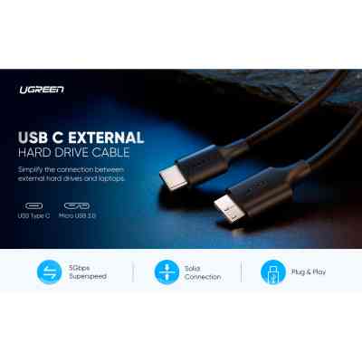 Дата кабель USB-C 3.1 to Micro USB 3.0 1.0m 3A US312 black Ugreen (20103) Винница
