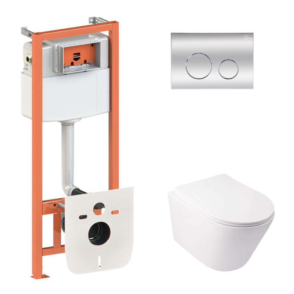 Готовое решение Qtap для ванной комнаты: подвесной унитаз Swan Rimless 520х360х320 + комплект инсталляции Nest 4 в 1 (круглая Киев - изображение 1