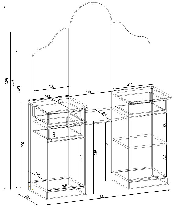 Стол туалетный Трюмо Диана, Дуб Сонома/Венге Магия, 1200/420/1630 Львов - изображение 2