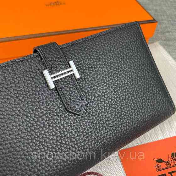 Женский черный кожаный кошелек Hermes (H-5123) Lux Киев
