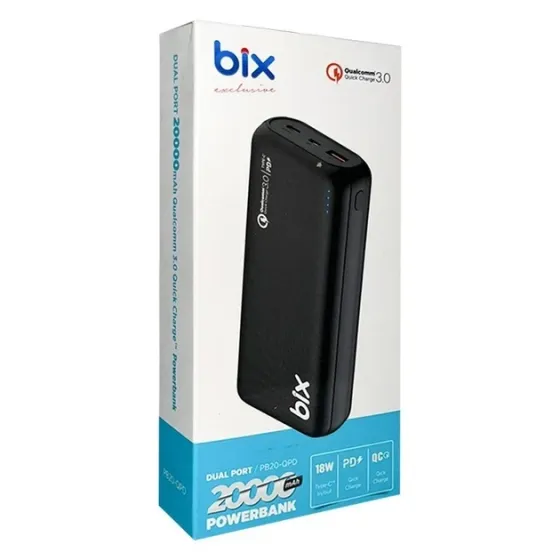 Внешний аккумулятор повербанк power bank Bix PB20-QPD 20000 mAh | 3A, 18W, PD/QC3.0, 1xUSB, Type-C, micro-USB| black Одесса