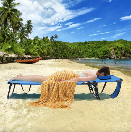 Шезлонг Costway Hanna розкладний з отвором для обличчя блакитний Киев