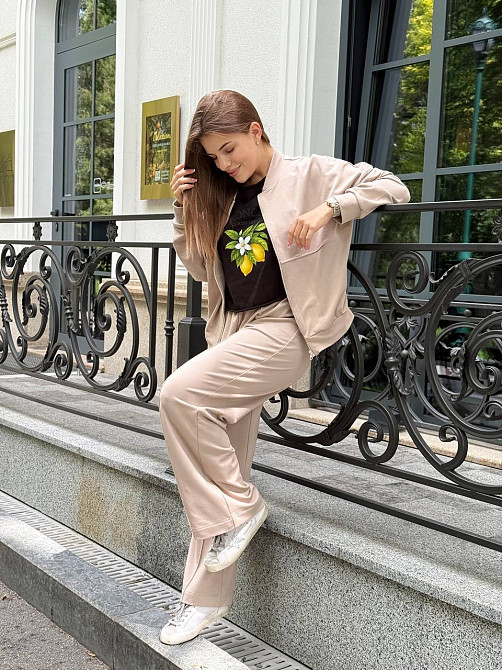 Женский костюм оверсайз с широкими брюками из двунитки Бежевый 46/48 Харьков - изображение 10