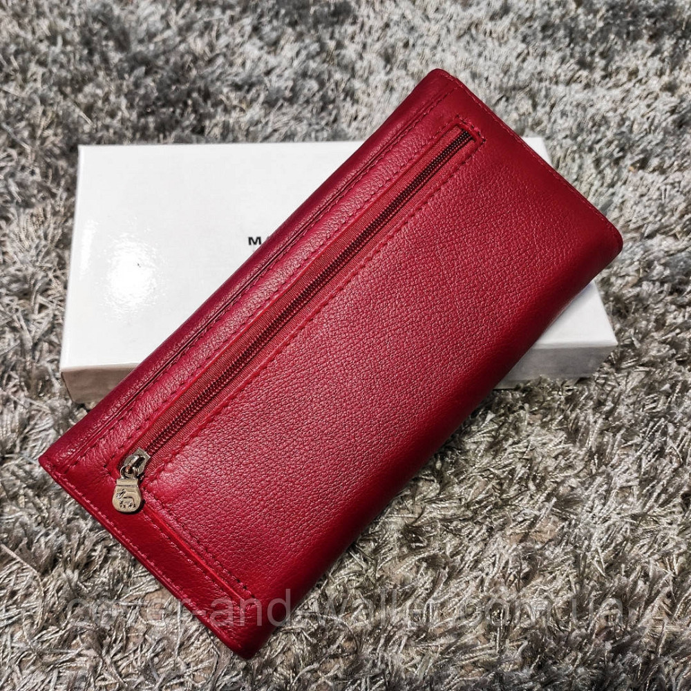 Бордовый женский кожаный кошелек на магнитах с кредитницей Marco Coverna Киев - изображение 4