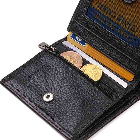 Невелике шкіряне портмоне для чоловіків з тисненням під крокодила Чорне (CANPELLINI) Київ