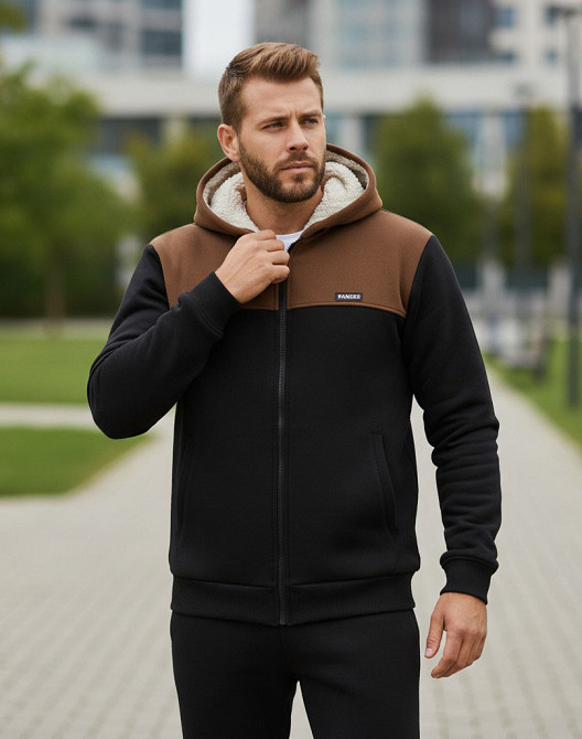 Чоловічий теплий костюм на флісі з хутром Чорно-коричневий 48/50 Харків - фото 3