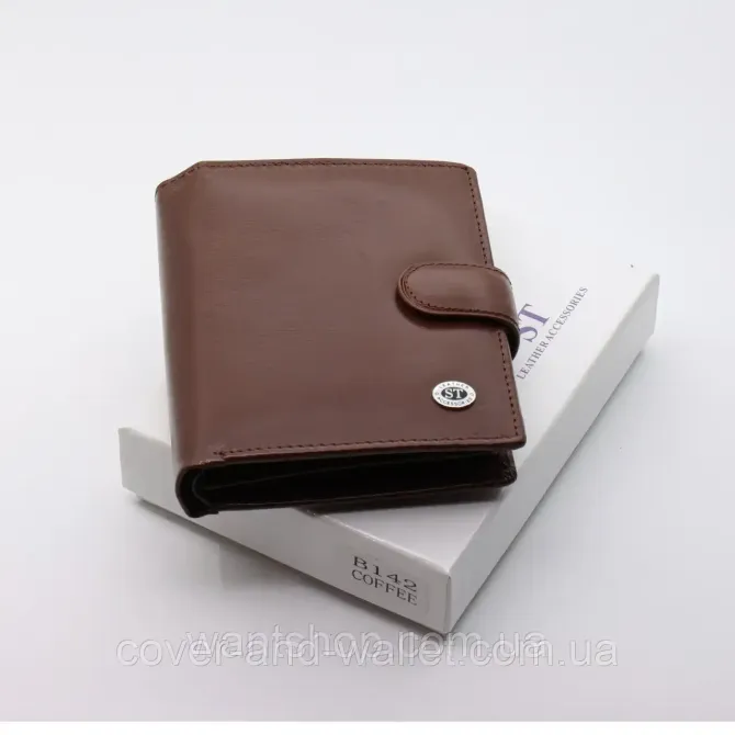 Чоловічий шкіряний гаманець вертикального типу для карток ST Leather Коричневий Київ - фото 8