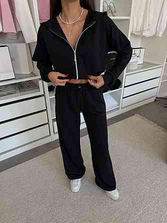 Женский прогулочный костюм двойка: зип худи и штаны двунитка Черный, 42/44 Одесса